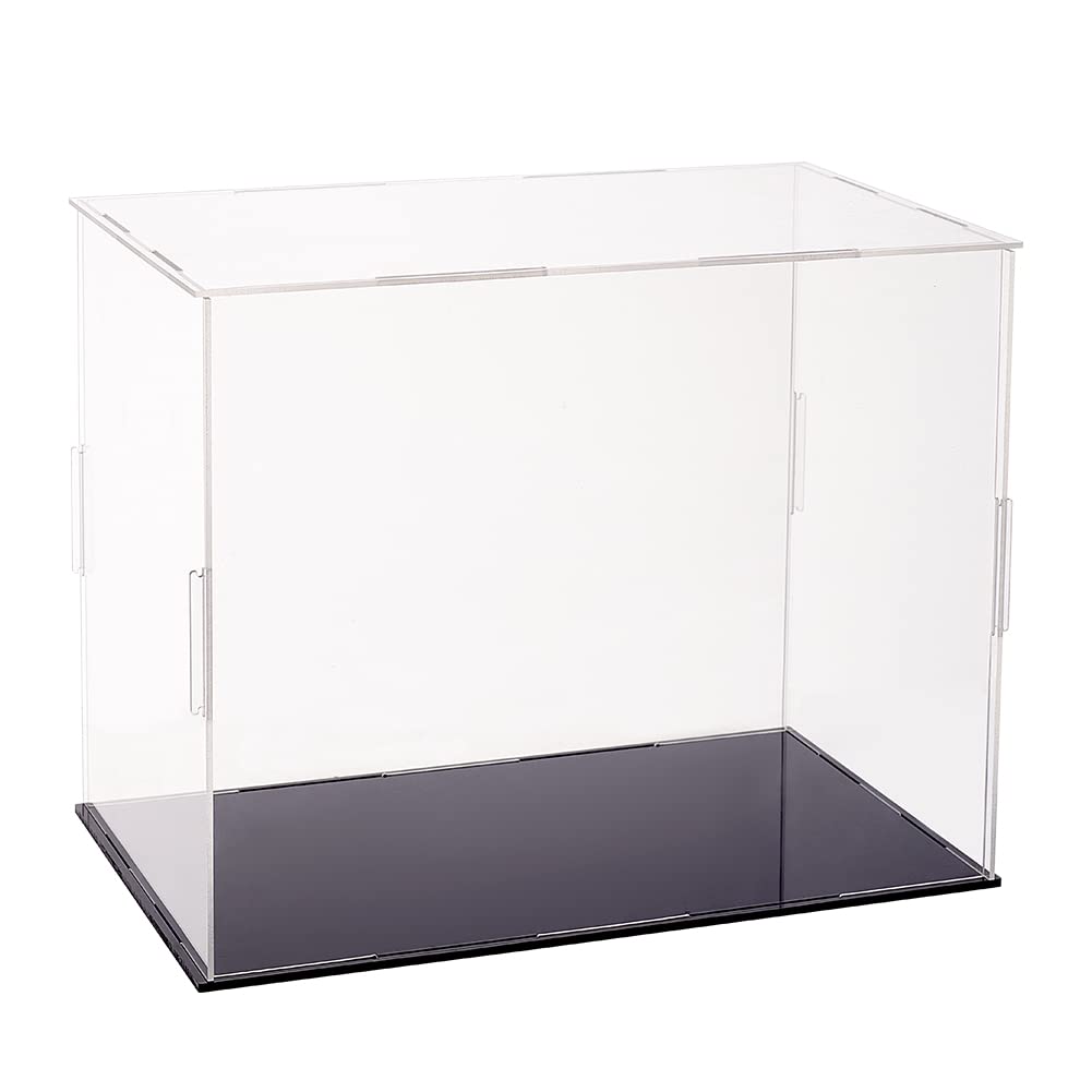 FINGERINSPIRE Plastic Minifigure Display Cases 26x16x20.5cm Clear Dustproof Action Figure Display Box with Black Base Display Cabine for Models, Building Blocks, Doll and Collection