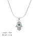 Meiligo® Fashion Womens Hip-hop Blue Evil Eye Necklace Jewelry Rhinestone Protective Hand of Fatima Palm Pendant Necklace (Silver)