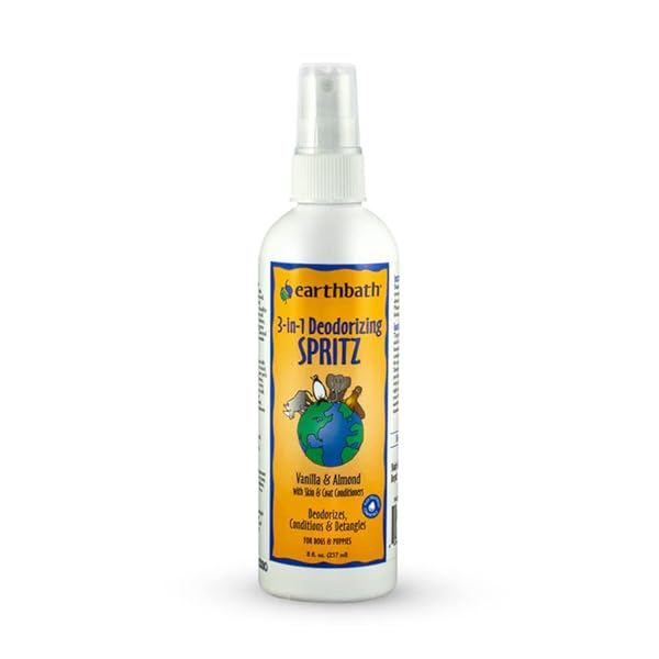 EARTHBATH, VANILLA & ALMOND 3-IN-1 DOG & PUPPY DEODORIZING SPRITZ – DOG ODOR ELIMINATOR FOR STRONG ODOR, CRUELTY-FREE DOG COLOGNE, DOG WASH SPRAY, MADE IN USA, DOG BATHING SUPPLIES – 8 OZ (1 PACK)