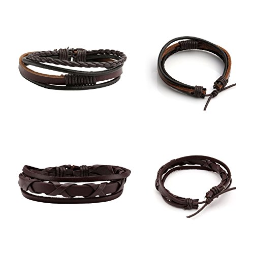 MILAKOO 10 Pcs Leather Bracelet Black Braided Wide Wristband Women Men Punk Jewelry Skull - Thumbnail 3