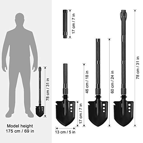 ENKEEO Military Folding Shovel Multitool for Scout, Hiking, Backpacking, Adventure Cycling, Dry Camping, Trenching, Emergency and Survival - Thumbnail 5