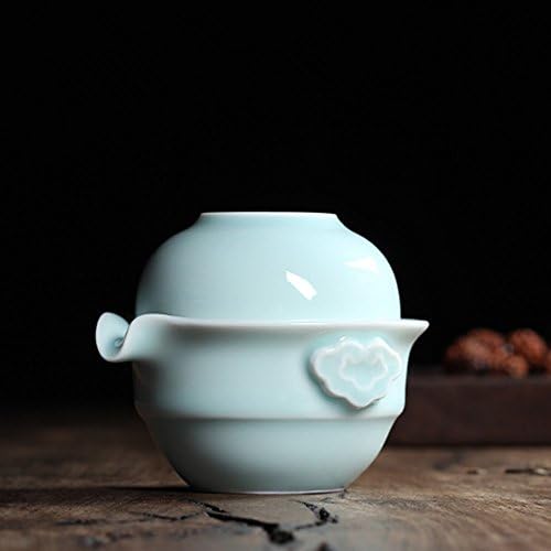 Tea Set with Strainer 4-Ounce Teapot with Cup for Travel Caremic Handmade Celadon(Sky Blue)