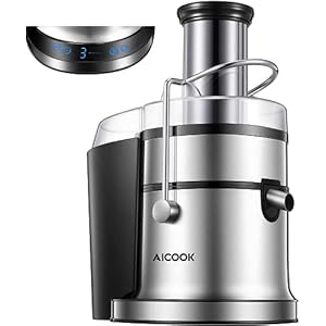 Juicer, AICOOK 800W Juicer Machine with 5 Speed Settings(LED Display), Wide Mouth 3" Feed Chute for Whole Fruit Vegetable Centrifugal Juice Extractor, Easy Clean and Assemble, BPA-Free, Anti-Drip