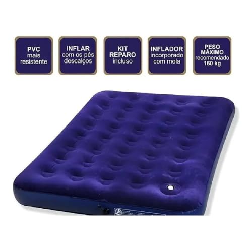 Colchão Inflável Casal Multiuso Com Fole Inflador Acoplado – Colchão Portátil Confortável para Camping Viagem e Uso em Casa