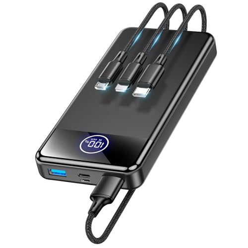 Power Bank Fast Charging 26800mAh,Portable Charger 22.5W Phone Battery Pack Attached USB-C/iOS/Micro-USB Cable, Powerbank for iPhone 17 16 15 14 13 Sa