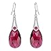 EleQueen 925 Sterling Silver CZ Teardrop Bridal Hook Dangle Earrings Fuchsia Made with Austrian Crystal for Women, Valentine's Day/Mother's Day/Christmas Jewelry Gift