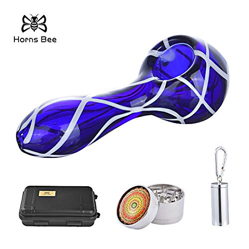 4.2 Inch Handmade Glass Crafts Portable Travel-Pipe Kit with Grinder and Storage Bottle (Blue) - Thumbnail 6