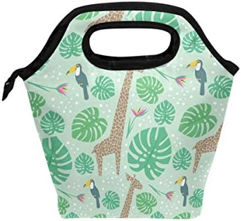 Giraffes and Birds Lunch Box Canvas Bento for Picnic Travel Tote Lunch Bag with Rope Belt Stylish