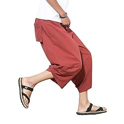 INVACHI Men's Linen Harem Capri Pants Lightweight