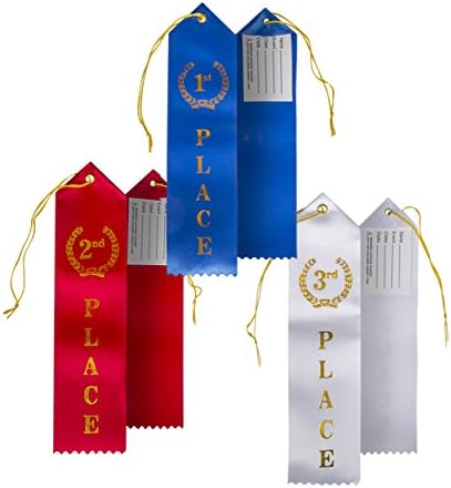 Multi-Event Champion Ribbons, Award Ribbons, Sports Recognition Award For Competitions, 75 pcs pack of 1st Place Blue Ribbons (25 pcs), 2nd Place Red Ribbons (25 pcs),3rd Place White Ribbon (25pcs)