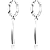 Reffeer Solid 925 Sterling Silver Bar Hoop Dangle Earrings for Women Teens Bar Dangle Earrings Minimalist Hoop Drop Earrings