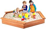 HONEY JOY Kids Sandbox with Cover, Hexagon Wooden