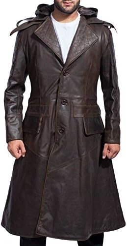 Men's Ninja Style Removable Hood Dark Brown Leather Coat | Creed Style Leather Coat for Men's
