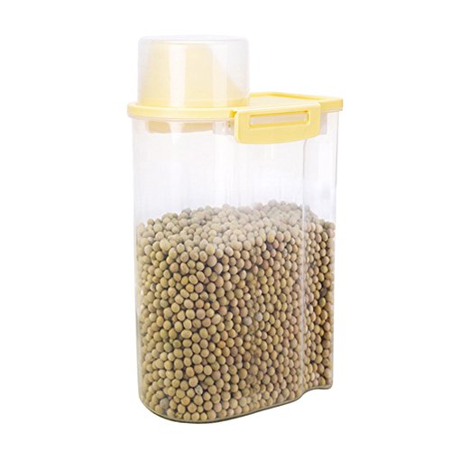 PISSION Pet Food Storage Container with Graduated Cup and Seal Buckles Food Dispenser for Dogs Cats (Yellow)
