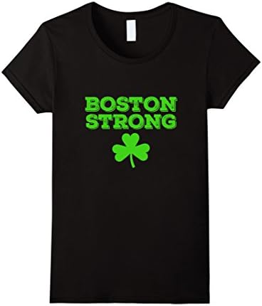 Womens Boston Strong (Shamrock) Irish Tshirt Medium Black