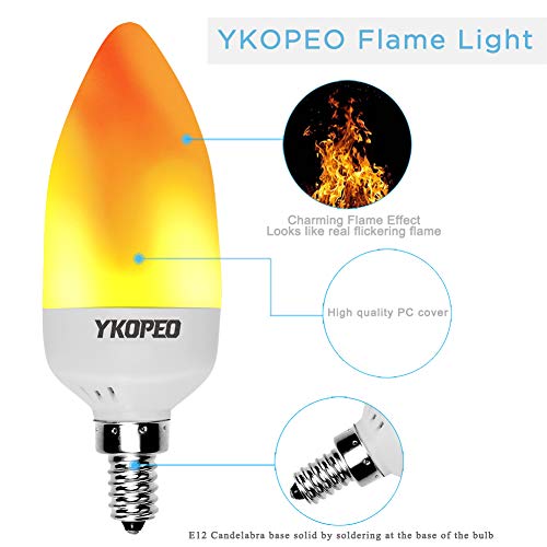 YKOPEO Flame Light Bulbs E12, LED Flickering Light Bulbs Simulated Fire Effect Tip Candelabra