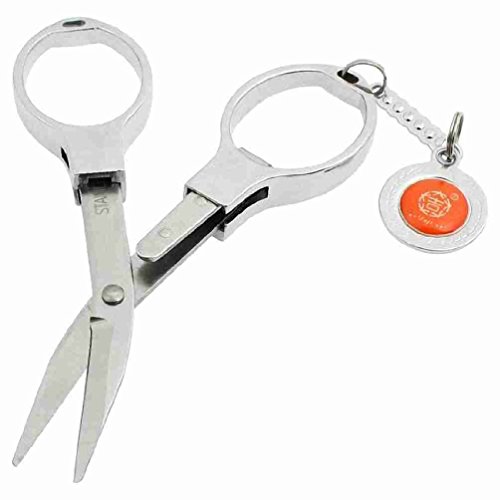 Rosallini Beauty Tool Travel Orange Pendant Folding Keychain Scissor Silver Tone