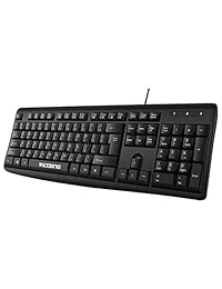 VicTsing resistente a salpicaduras Wired Keyboard, USB de computadora teclado con cable USB de 5 pies y plegable Stands, compatible con Windows 10 8 7 Vista XP, Mac, Linux, blackttt