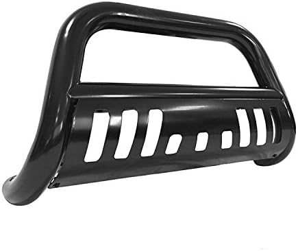 Refineon for 2010-2018 Dodge Ram 2500 3500 Black Powder Coated Steel Bull Bar Push Bumper Grill Guard with Skid Plate & Light Holes