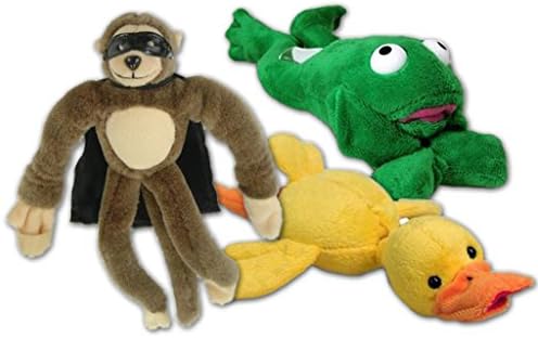 Flingshot Slingshot Stuffed Animal Toys - Flying Amazing Monkey, Yellow Duck, and Super Frog - Pack of 3