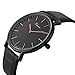 Takyae Men's Slim Leather Band Casual Analog Quartz Watch Black