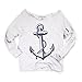 Superluxe™ Womens Vintage Anchor Nautical Sailing Summer Off Shoulder Top