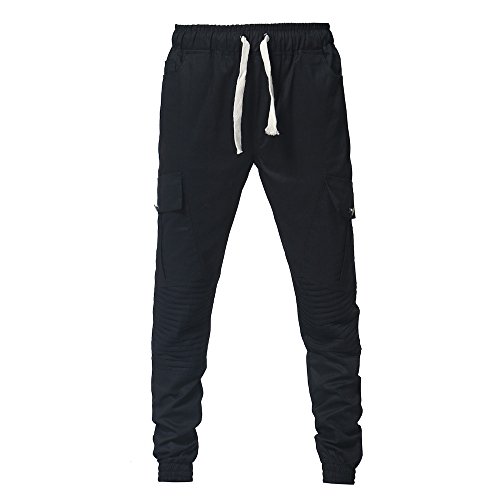 Mens Twill Jogger Pants, Men's Athletic-Fit Cargo Pant, Men's Drawstring Classic Joggers Pants Sport Sweat Pants (Black A, XL)