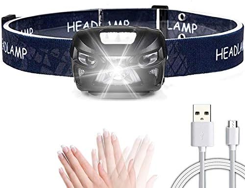 SHINROW LED Head Lamp USB Rechargeable Camping Headlamp,with 6 Modes Head Light and Motion Sensor,Waterproof,for Hiking,Running,Outdoor,Camping,Emergency