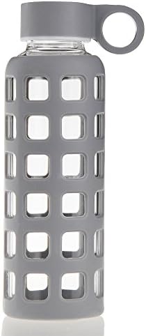 Reeho Borosilicate Sports Glass Water Bottle With Non Slip Silicone Sleeve [BPA Free] (22oz Gray, 22oz)