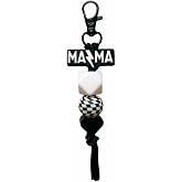 Jgrprlq Mama Keychain Checkered Black Mom Key Ring for Car Keys Purse Backpack Mom Birthday Gifts Mothers Day Gift