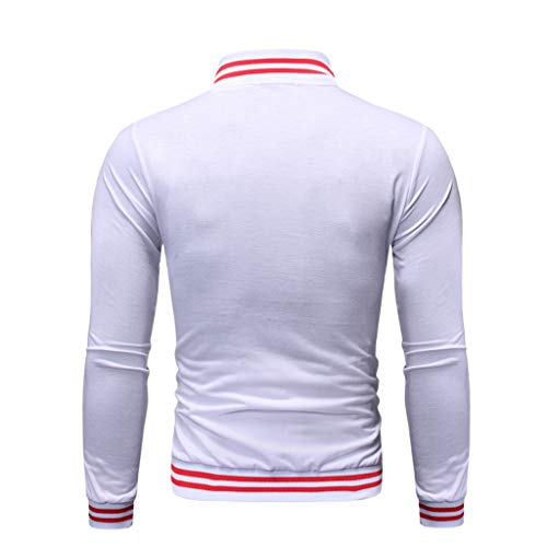 iYYVV Fashion Mens Autumn Winter Zipper Sportswear Patchwork Jacket Slim Long Sleeve Coat White