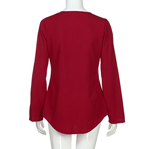 Women Blouse FarJing Fashion Women Casual Tops T-Shirt Loose Top Long Sleeve Blouse (M, Red)
