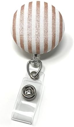 Carolina Street Rose Gold Collection Retractable Badge Reel, Alligator Clip, 32in Nylon Cord, Medical MD RN Nurse Badge ID, Badge Holder, ID Holder, Office Employee Name Badge (Striped)