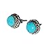 Small Round Stabilized Turquoise Stud Earrings with Twist Wire Border Design Original Zuni Authentic Indian Jewelry