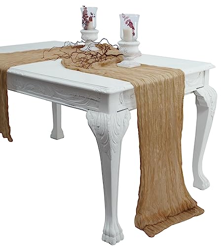 2 Pcs 1 Beige & 1 Rotten Apple Cheesecloth Table Runner with Rose Petals - Gauze Table Runner 13.3 Ft - Rustic Table Runner Boho for Baby Shower Decorations, Bridal Shower, Wedding Decorations