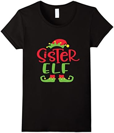 Womens Sister Elf Funny Christmas T-Shirt - Matching Family Shirts Small Black