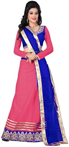 Khushali Presents Embroidered Soft Net Lehenga Choli(Pink,Blue)