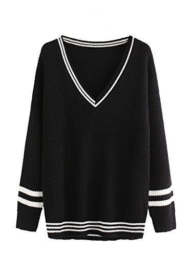 Floerns women s casual striped trim v neck long sleeve …