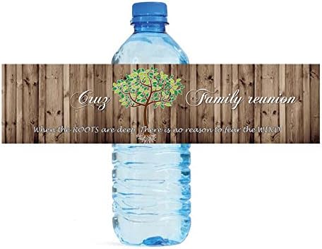 DesignThatSign 100 Family Reunion Rustic Wood Family Tree Party Water Bottle Labels Birthday Party Easy to Use Self Stick Labels