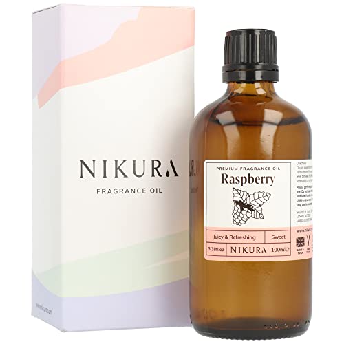Nikura | Raspberry Fragrance Oil - 100ml | Perfect for Soap Making, Candle Making, Wax Melts, Diffuser | Great for use in Bath Bombs, Perfume Oil, Perfume Scents, Potpourri | Vegan & UK Made