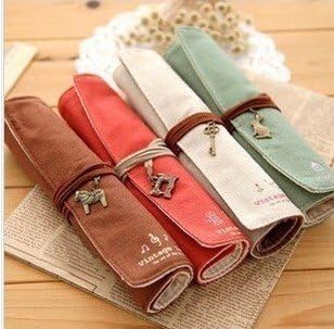 Vintage Roll Canvas Pencil Pen Curtain Creative Simple Stationery Bag Opp Bag AF2-22 white 10