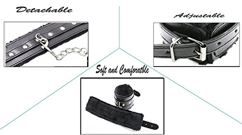 Soft Velvet Cloth Blindfold Eye Mask, Fur Leather Handcuffs Good for Sex Play (Black) - Thumbnail 5