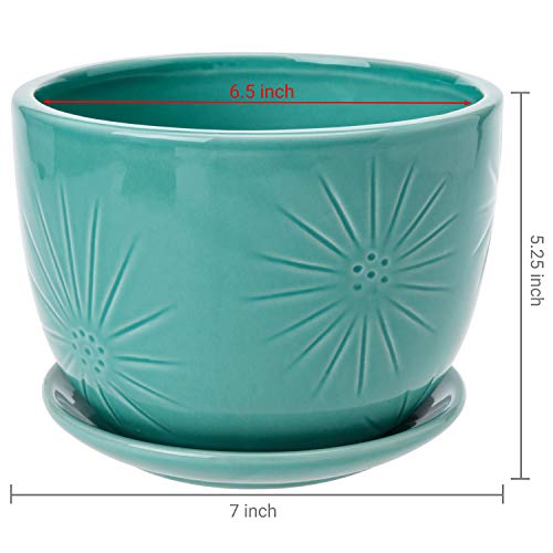 MyGift 7 Inch Turquoise Ceramic Indoor Plant Pot with Drainage Hole and