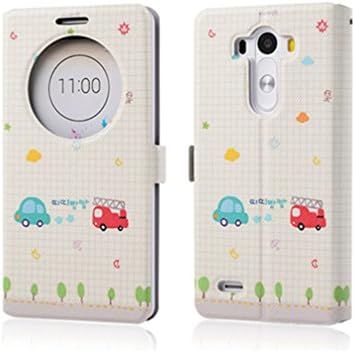 LG G3 Smart Circle Case - [Quick Circle Window] Premium PU Leather Ultra Slim [Magnetic closure] Flip Cover for LG G3 - Cute Buses
