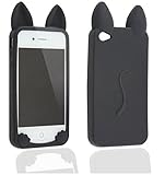 Koko Cute Cat Ear Design Silicone Skin Back Cover Case for Iphone 4 4s 4g Black