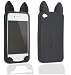Koko Cute Cat Ear Design Silicone Skin Back Cover Case for Iphone 4 4s 4g Black