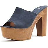 Lossarye Women's Open Toe Platform Chunky High Heel Mule Sandals Slip On Wedge Fish Mouth Slides Sandals Comfortable Dress Sandals