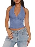 REORIA Womens Sexy V Neck Lace Halter Backless