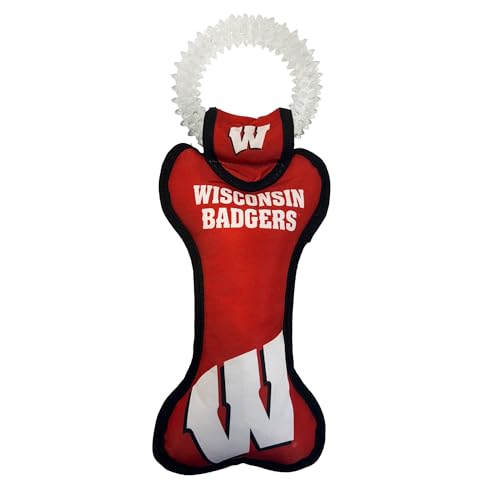 Pets First NCAA Wisconsin Badgers Dental Dog TUG Toy with Squeaker. Tough PET T…