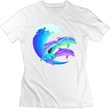 Erjran Psychedelic Dolphins Women's Soft Short Sleeve T Shirt Color White Size L